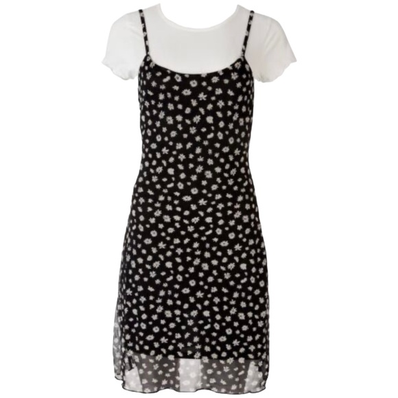 Forever 21 Dresses & Skirts - No Comment Ragstock Black Floral Junior’s Mini White Tee Shirt Dress size XL
